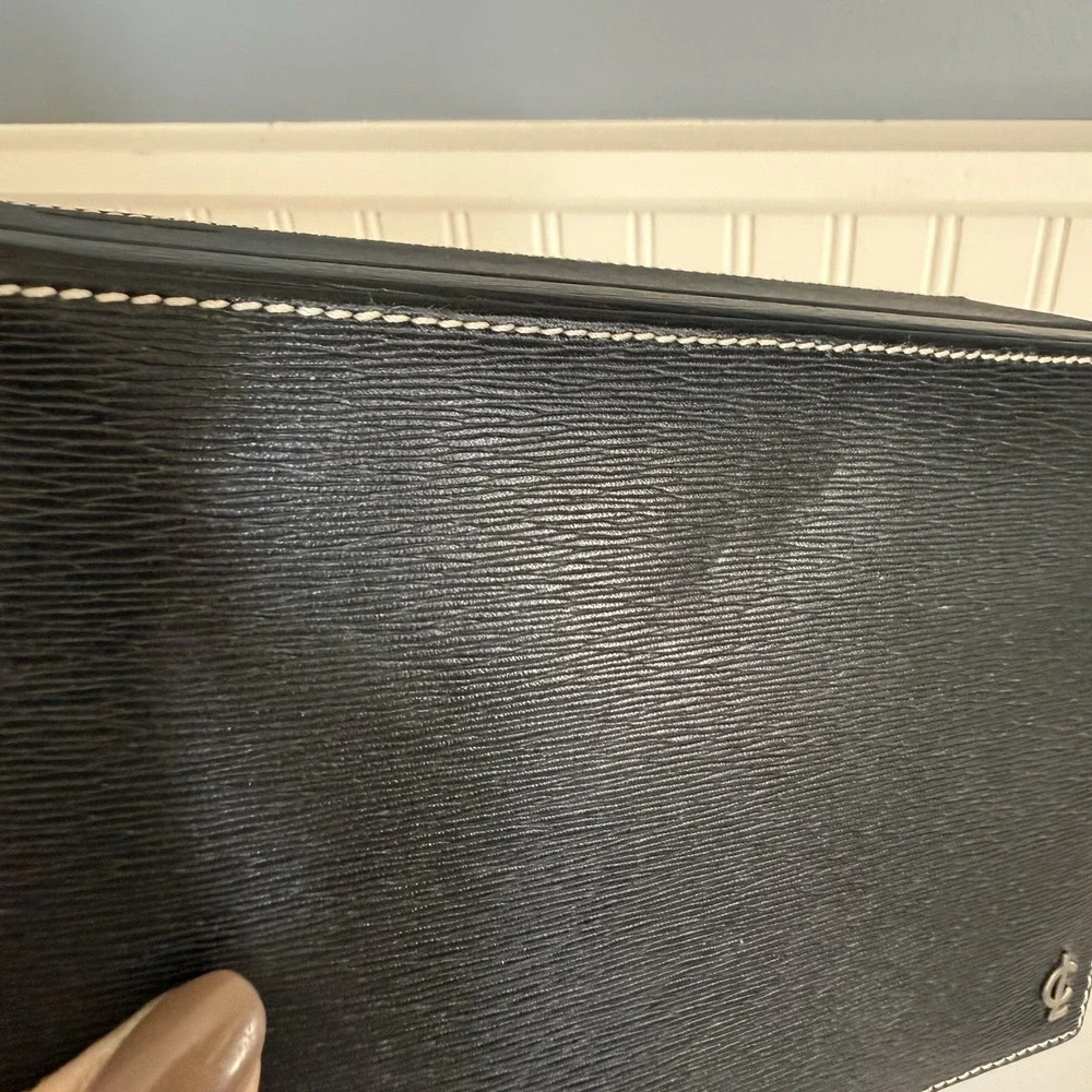 Vintage Coach Hinged Black Textured Epi Leather Hard Case Jewelry Box Made Spain